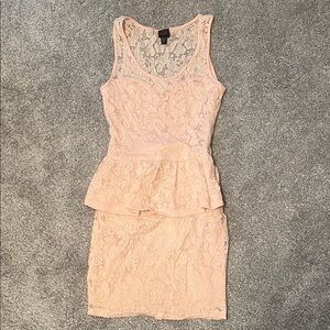 Light pink lace peplum mini dress